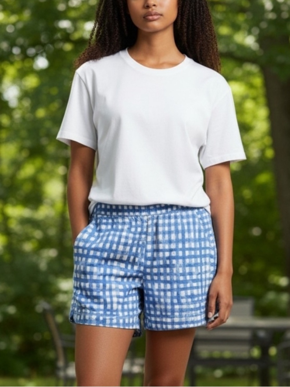 Lilly Pulitzer Ocean View Gingham Plaid White Bennet Blue Feelin Beachy Shorts - Picture 11 of 11